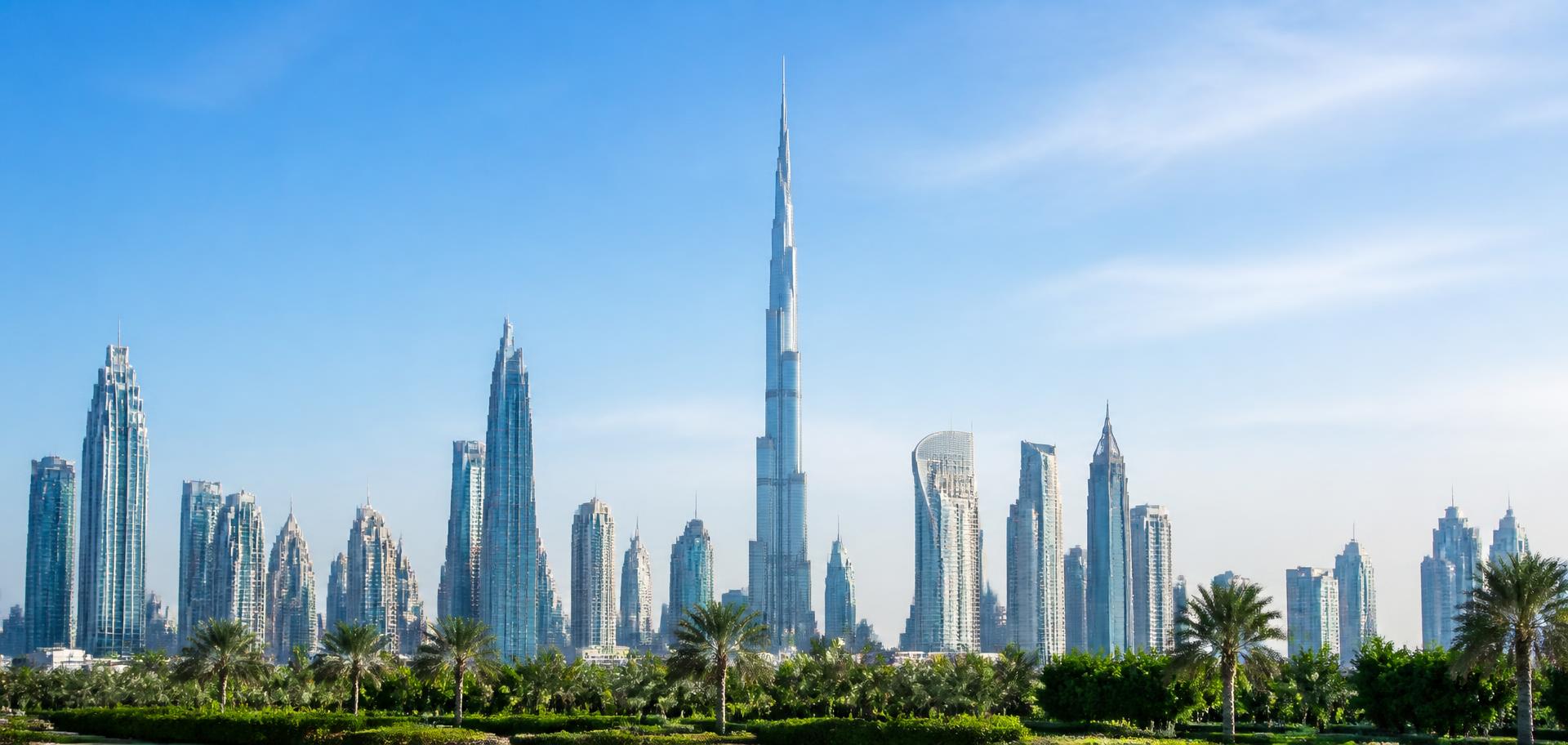Dubai skyline with Burj Khalifa on a clear morning
